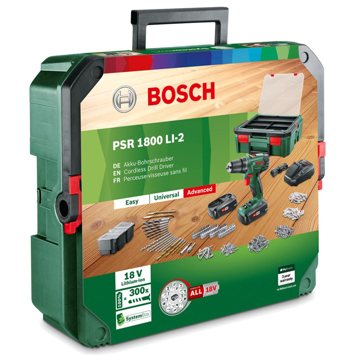  BOSCH PSR 1800 LI-2 +SystemBox Çift Akülü Delme Vidalama Makinesi - 06039a310s 