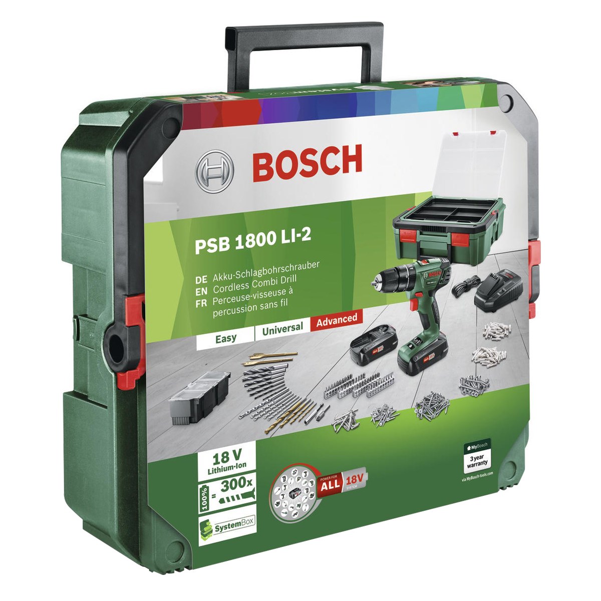  BOSCH PSB 1800 LI-2 +SystemBox Darbeli Akülü Vidalama -06039A330K 