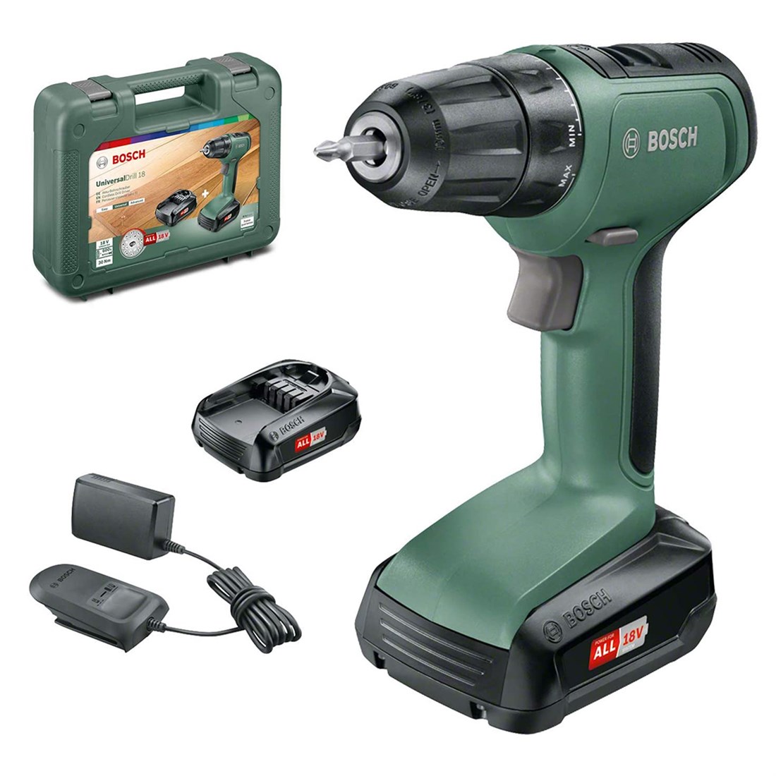  Bosch UniversalDrill 18 Akülü Vidalama Makinesi (1,5Ah-Çift Akü) + Masa Lambası 