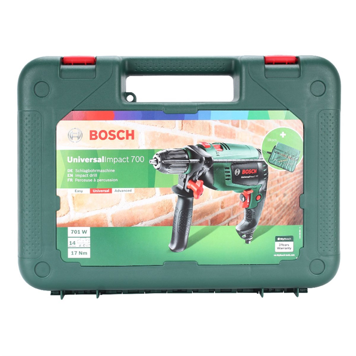  Bosch UniversalImpact 700 Darbeli Matkap + 19 Parça Aksesuar Set - 060313100B 