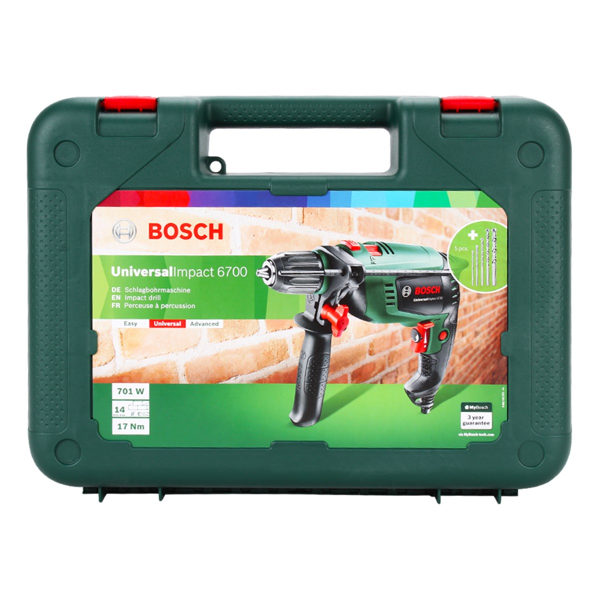  Bosch UniversalImpact 6700 Darbeli Matkap + 5 Aksesuar Seti Beton 0603131007 