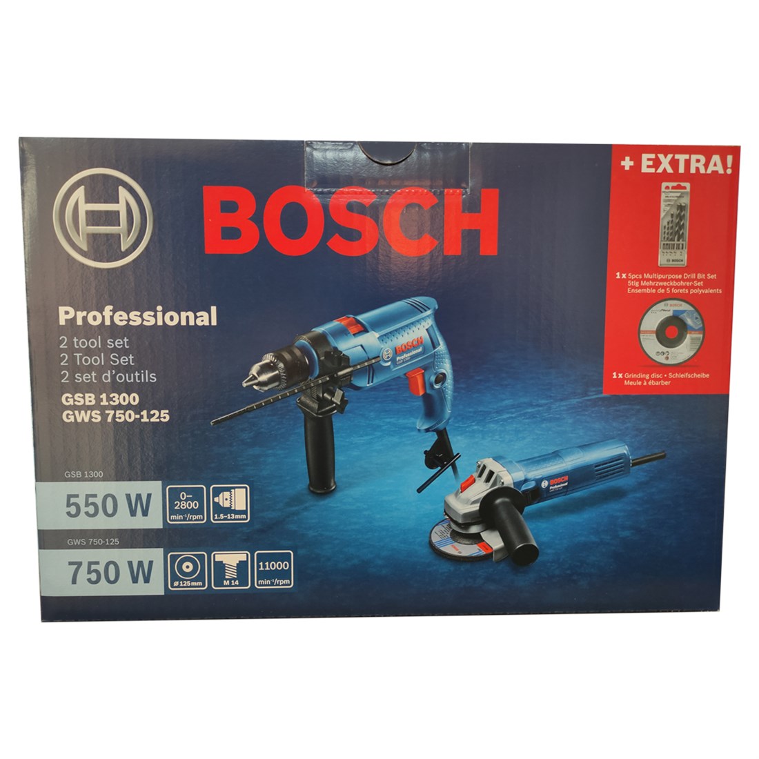  Bosch Professional GSB 1300 Darbeli Matkap + GWS 750-125 Avuç Taşlama - 0615990K2D 