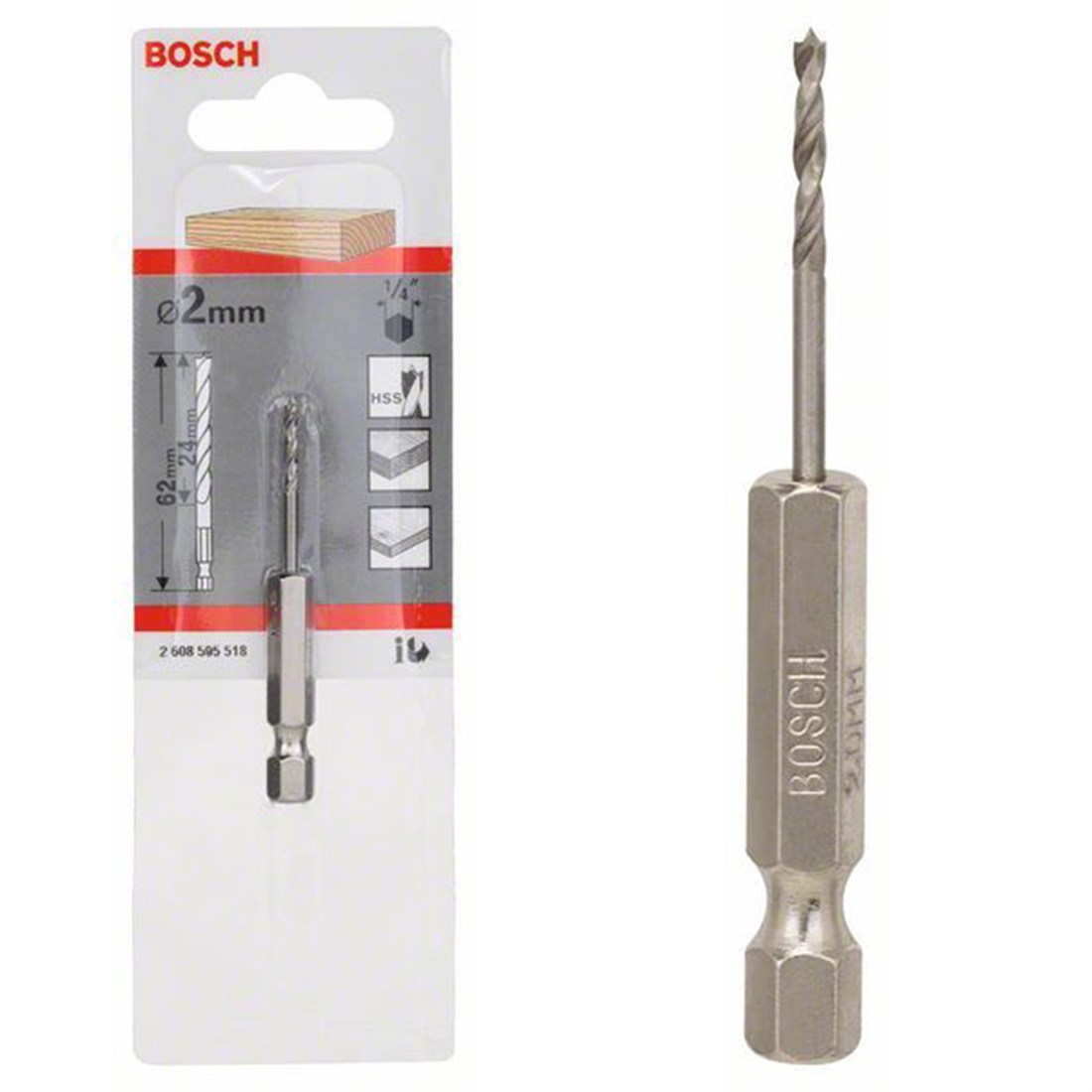  Bosch HEX Şaftlı Ahşap Matkap Ucu 2*62 mm - 2608595518 