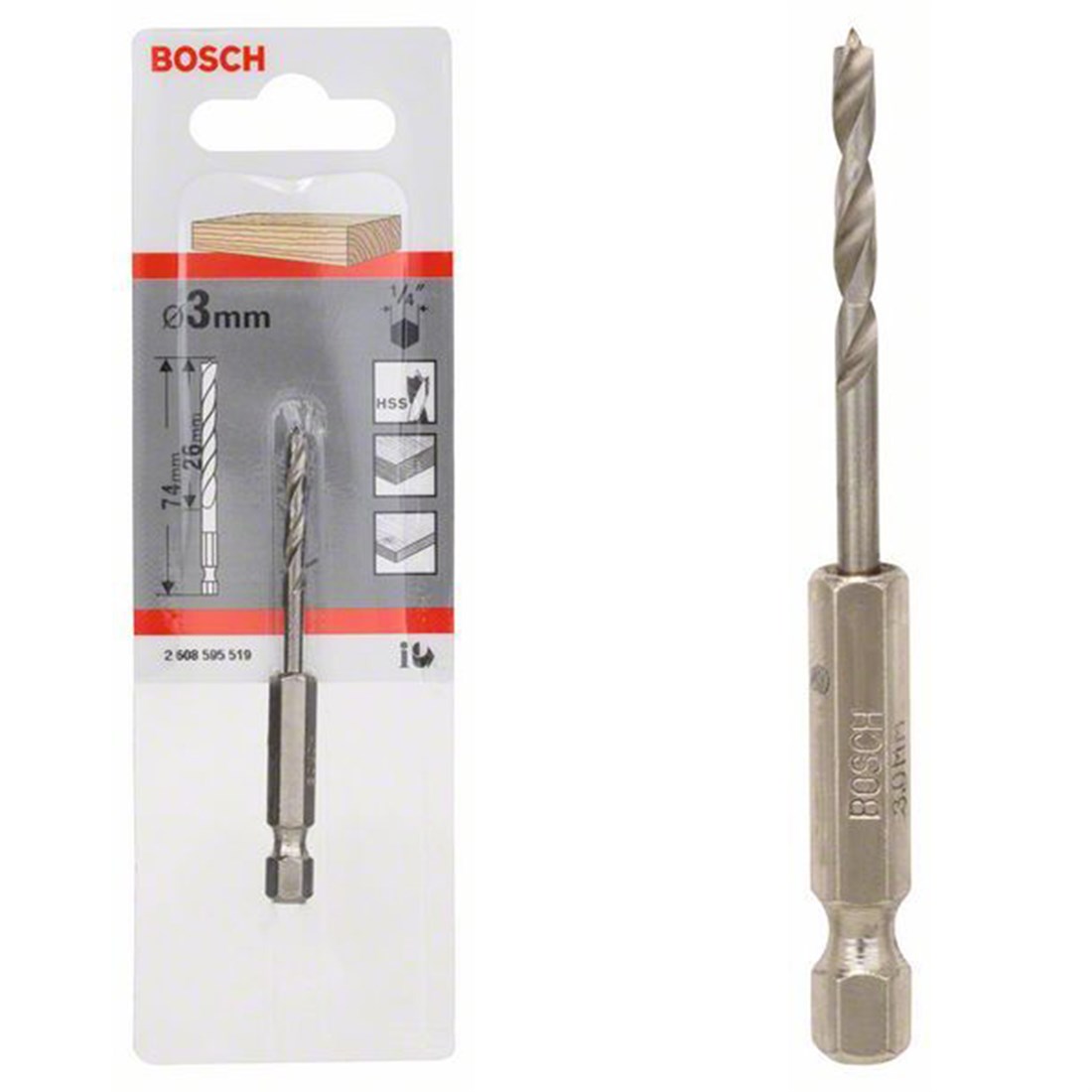  Bosch HEX Şaftlı Ahşap Matkap Ucu 3*74 mm - 2608595519 