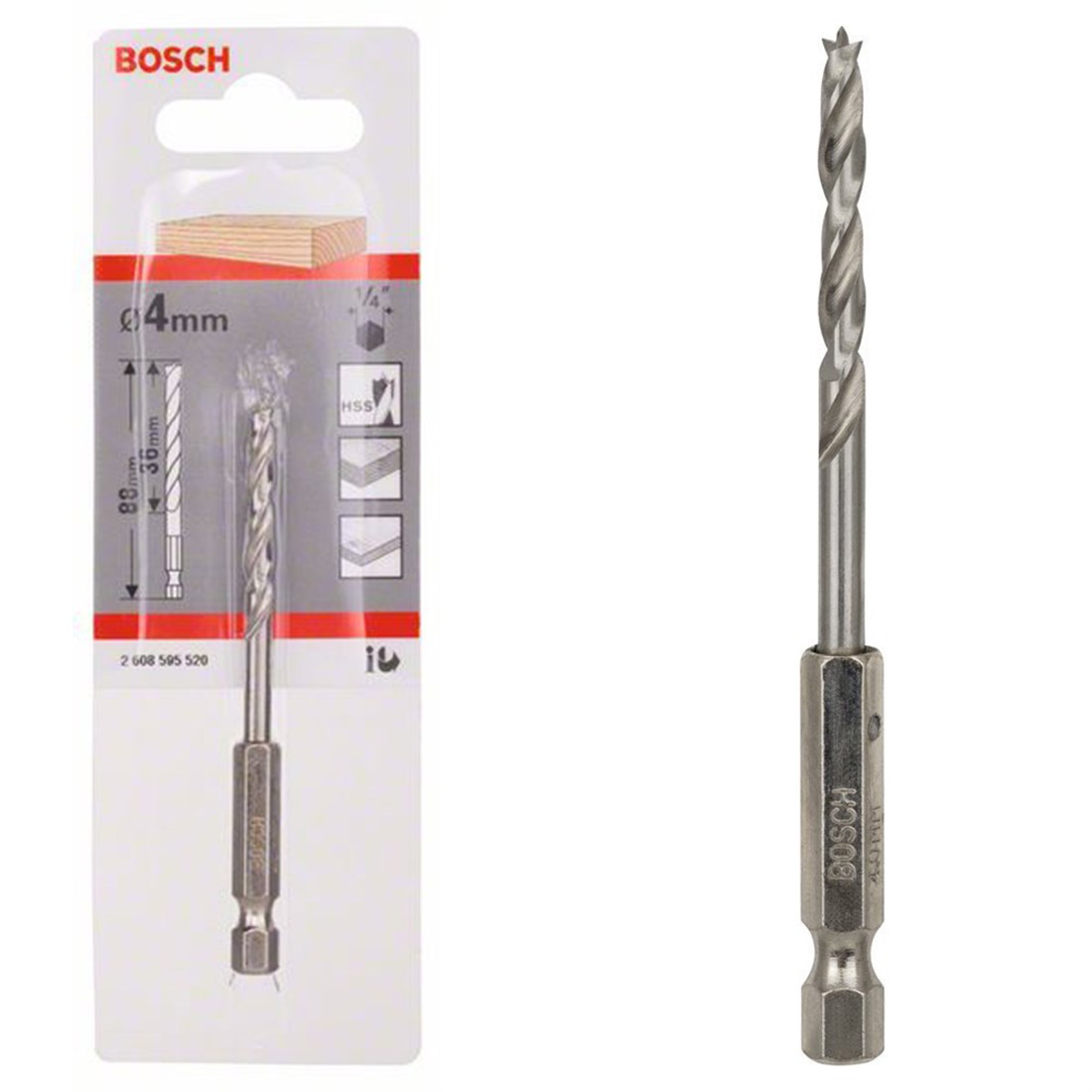  Bosch HEX Şaftlı Ahşap Matkap Ucu 4*88 mm - 2608595520 