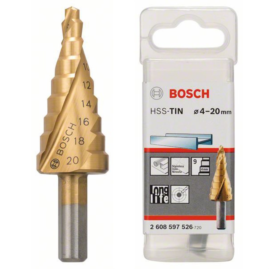  Bosch HSS-TiN 9 Kademeli Matkap Ucu 4-20 mm - 2608597526 