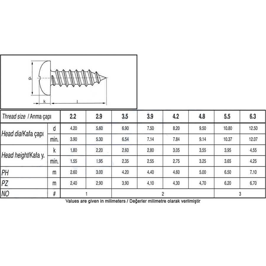  Kraft 5.5X60 Din 7981 Ysb Saç Vida Beyaz 200 Adet