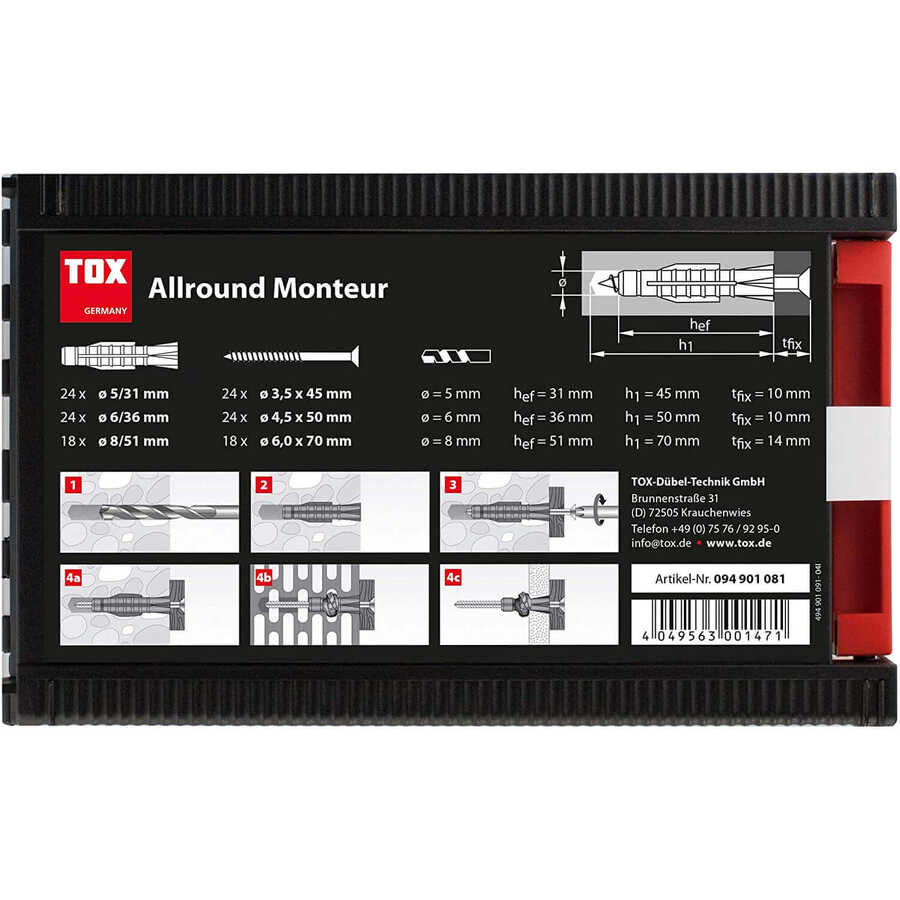 Tox Farklı Malzemeler için Vidalı Dübel Seti 132 Parça (094901081)