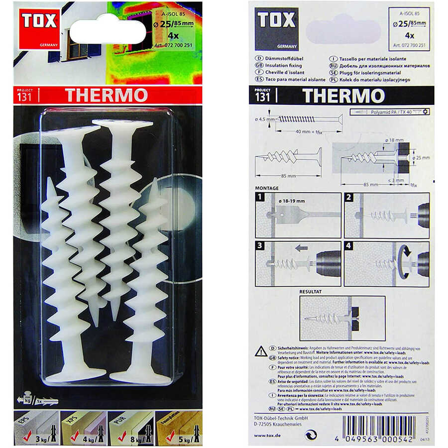 Tox 85 mm A-ISOL Thermo İzolasyon Dübeli 4 Adet (072 700 25 1)