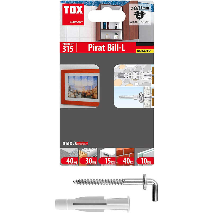 Tox 8X51 Pirat Will-L Kancalı H-D Trika Çok Amaçlı Dübel 4 Adet (051 701 26 1)