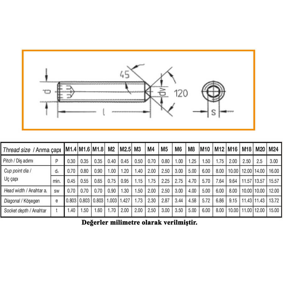  M10X30 Din 916 A4 Paslanmaz Inox Setskur Cıvata 15 Adet